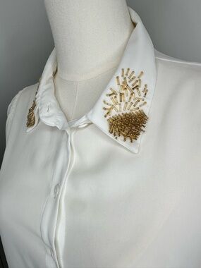 ESQUALO bead-embellished collar blouse, women’s size 8